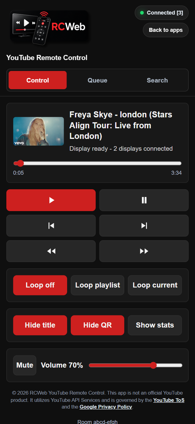 YouTube Controls App screenshot